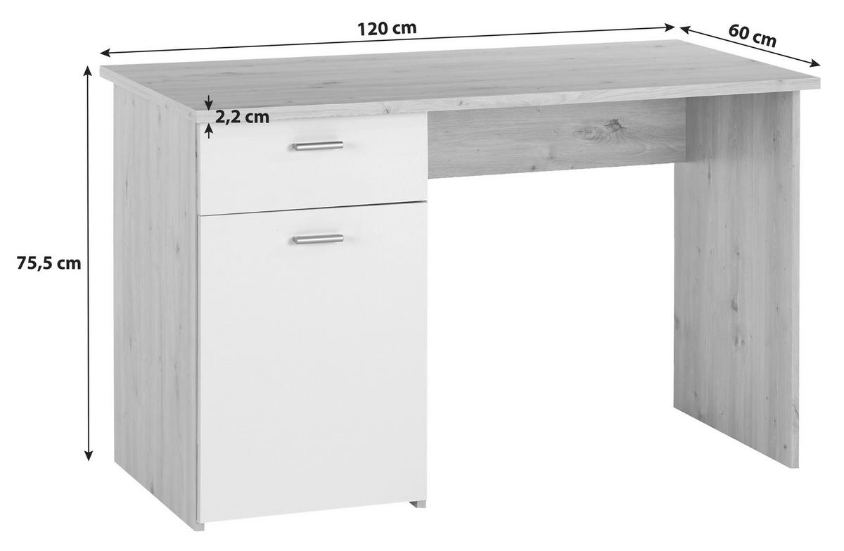 Psací stůl SIMON - bílá/dub artisan, Moderní, kompozitní dřevo/plast (120/75,5/60cm)