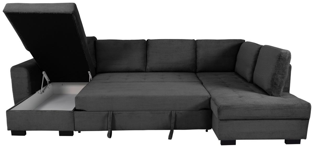 Souprava U MALTE, pravá, tmavě šedý manšestr - černá/tmavě šedá, Moderní, textil/plast (155/305/178cm) - Based