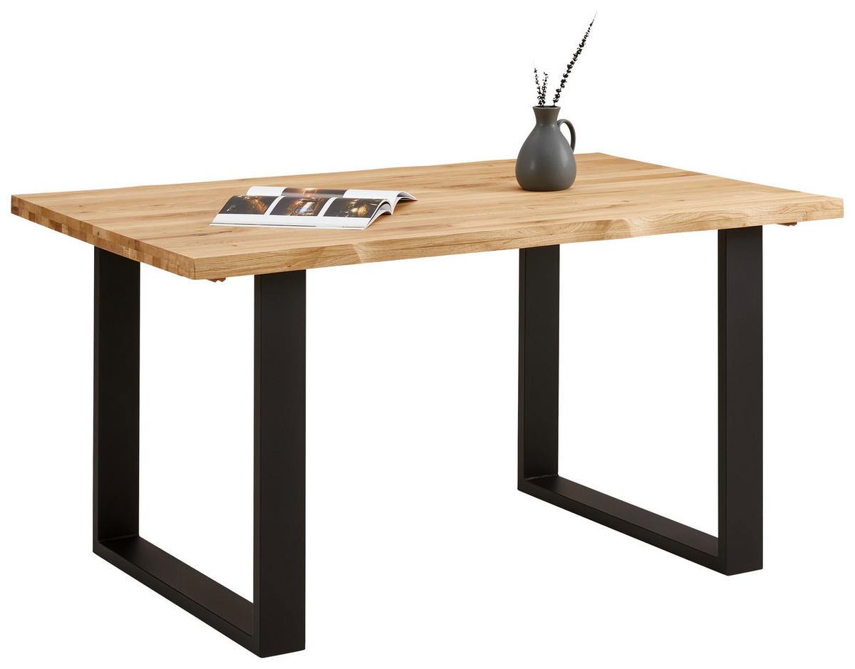 Esstisch mit Echtholz-Platte Wood 140x90 cm, Wildeiche - Schwarz/Naturfarben, KONVENTIONELL, Holz/Metall - James Wood
