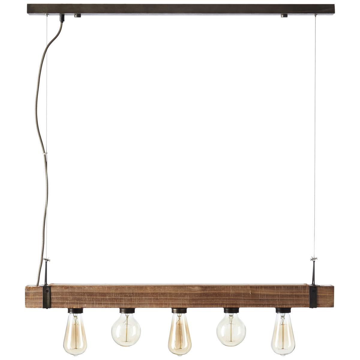 Hängeleuchte Woddhill H: 110cm 5-Flammig, Holz/Metall - Schwarz, Natur, Holz/Metall (80/8/110cm) - Brilliant