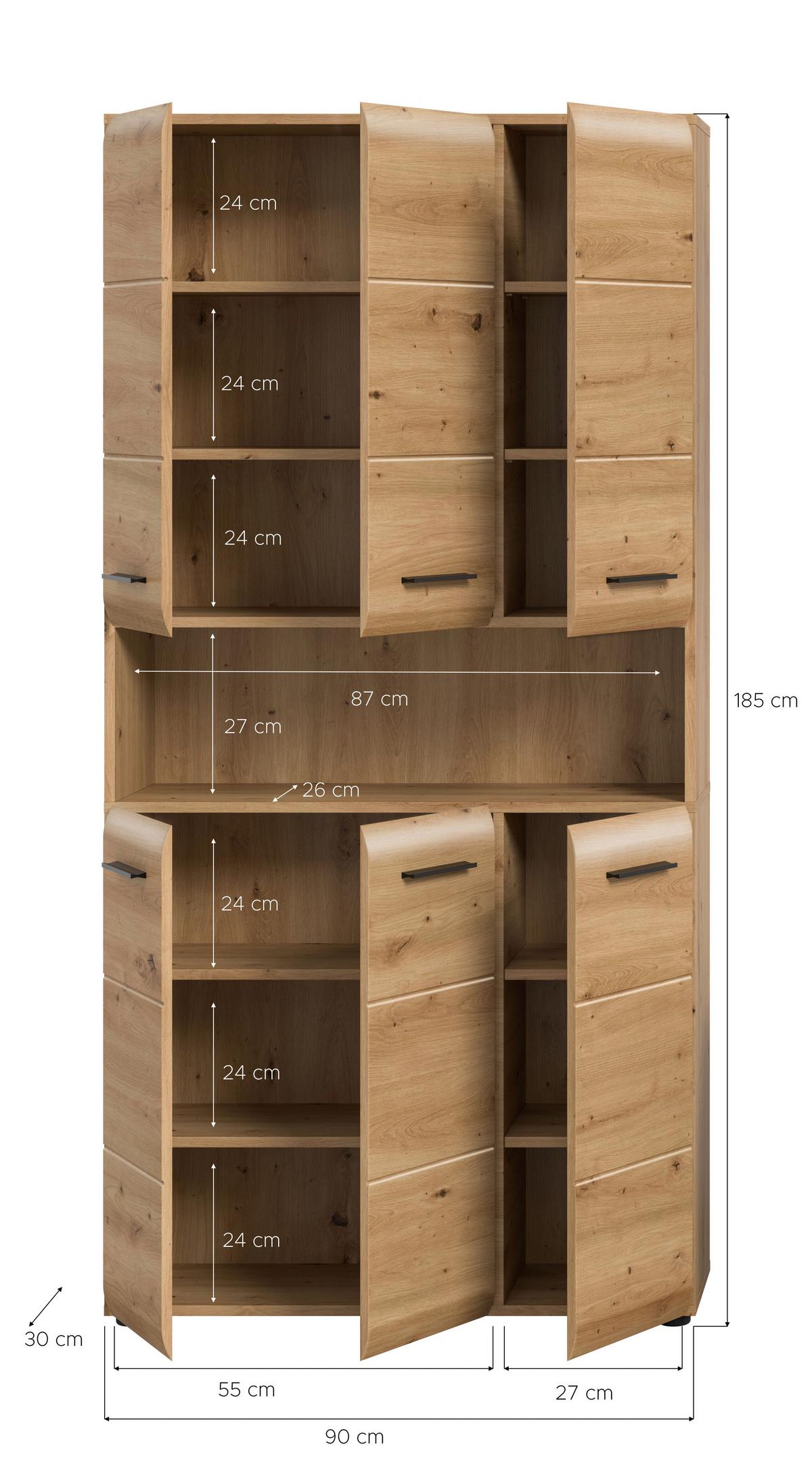 Hochschrank Ice Eiche Artisan Dekor B: 90cm - Schwarz/Eiche Artisan, Basics, Holzwerkstoff (90/185/30cm) - MID.YOU