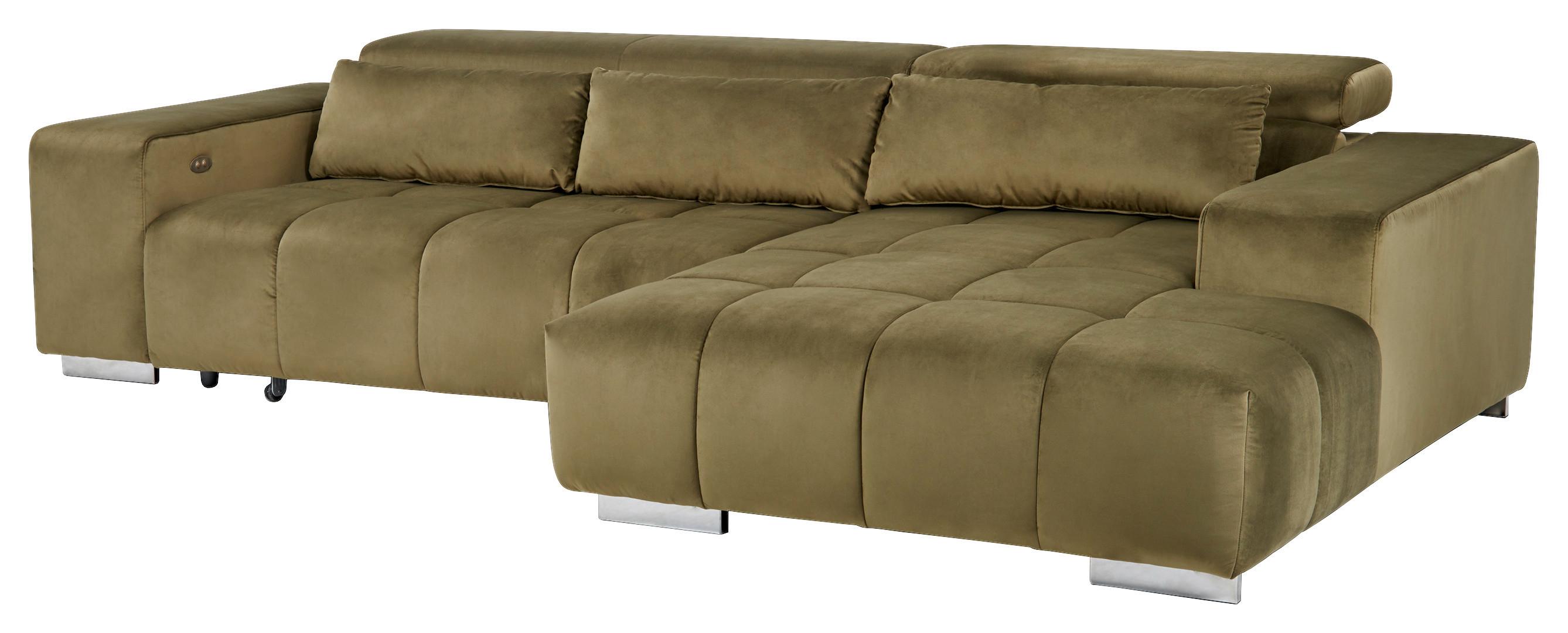 Ecksofa mit Relaxfunktion Orion Kopfstütze Klappbar Olivegrün - Silberfarben/Olivgrün, KONVENTIONELL, Textil (307/186cm) - Livetastic