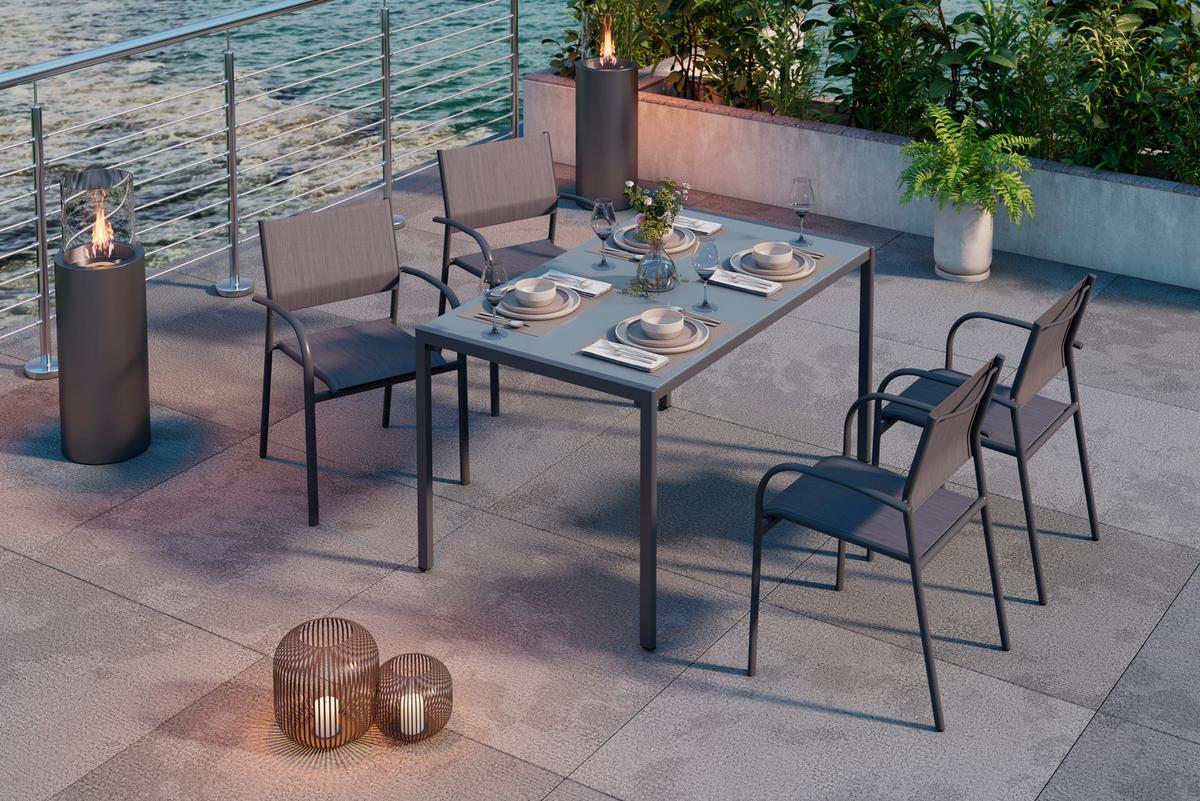 Gartentisch Paris - Anthrazit, MODERN, Glas/Metall (140/75/83cm) - Beldano