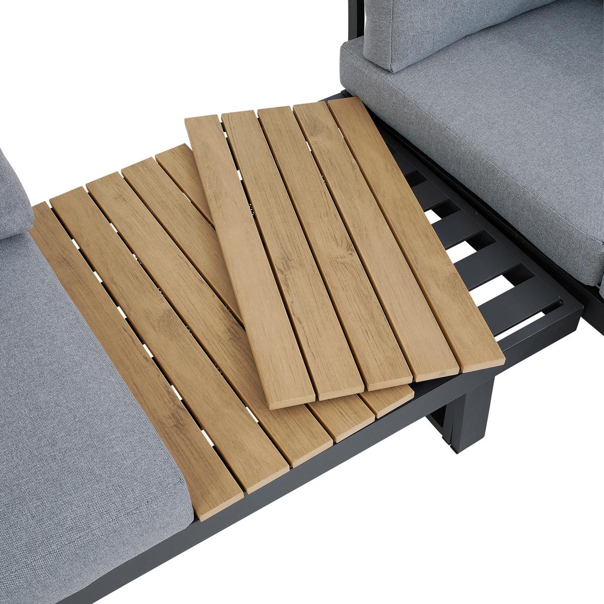 Loungegarnitur 3-Tlg San Jose aus Metall mit Kissen - Anthrazit/Braun, MODERN, Holz/Textil (210/75/210cm) - Gardenson