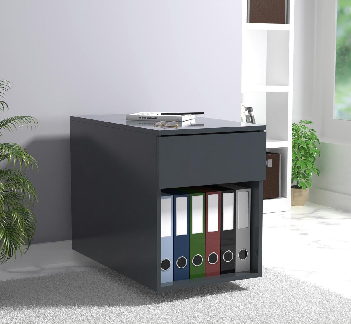Rollcontainer Anthrazit Dalrosa 39x55x70 Cm - Anthrazit, MODERN, Holzwerkstoff/Kunststoff (39/55/70cm) - MID.YOU
