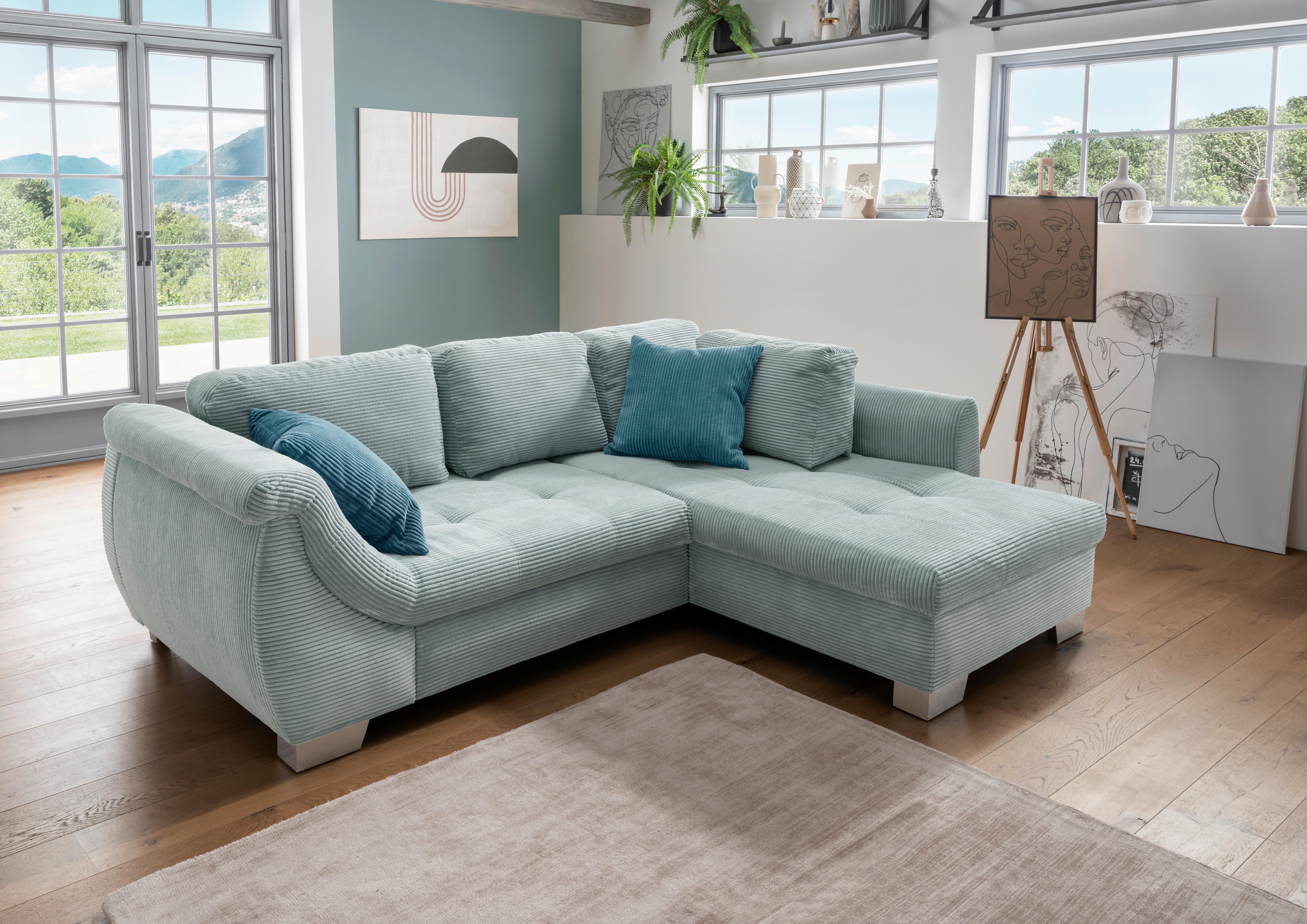 Ecksofa mit Schlaffunktion Flora Blau Kord