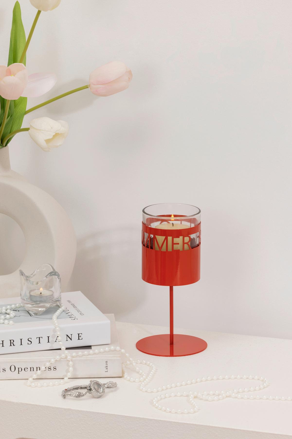 Teelichthalter Dula - Rot, KONVENTIONELL, Glas/Metall (10/19,8cm) - Luca Bessoni