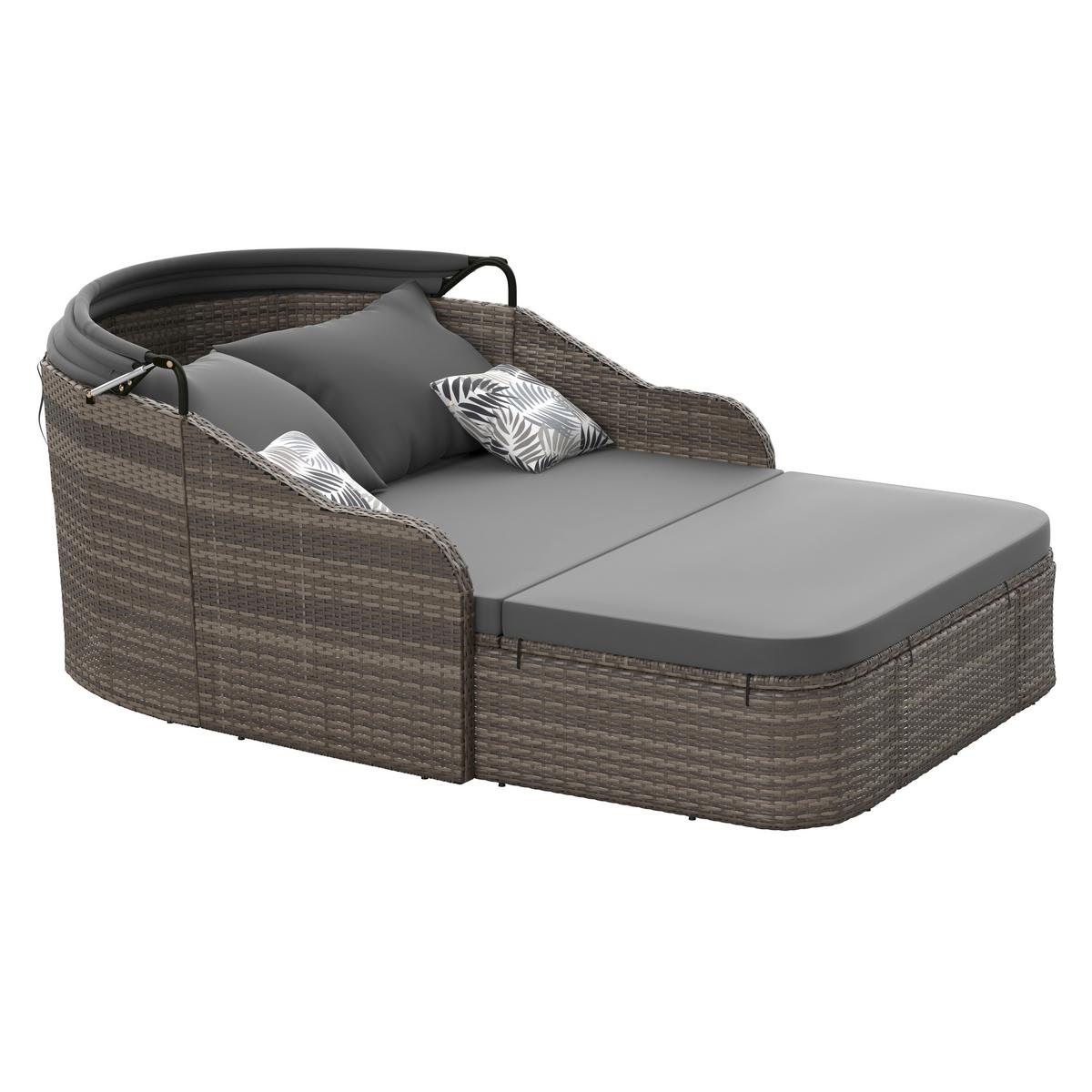 Sonneninsel Rio Grau/Schwarz Metall/Kunststoff/Textil +dach - Schwarz/Grau, MODERN, Kunststoff/Textil (206/132/64cm) - Beldano