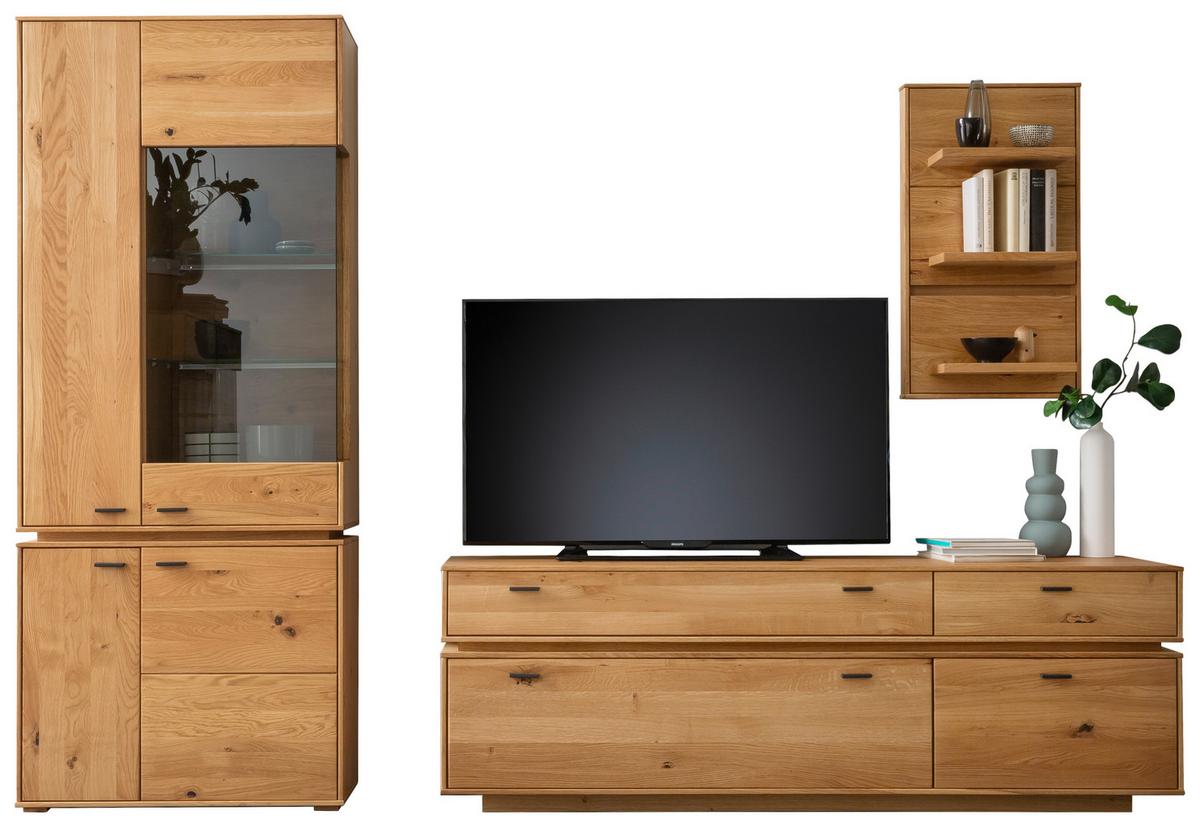 Wohnkombination Massiv 3-Tlg. Como Wildeiche - Wildeiche, Natur, Glas/Holz (276/202/51cm) - MID.YOU