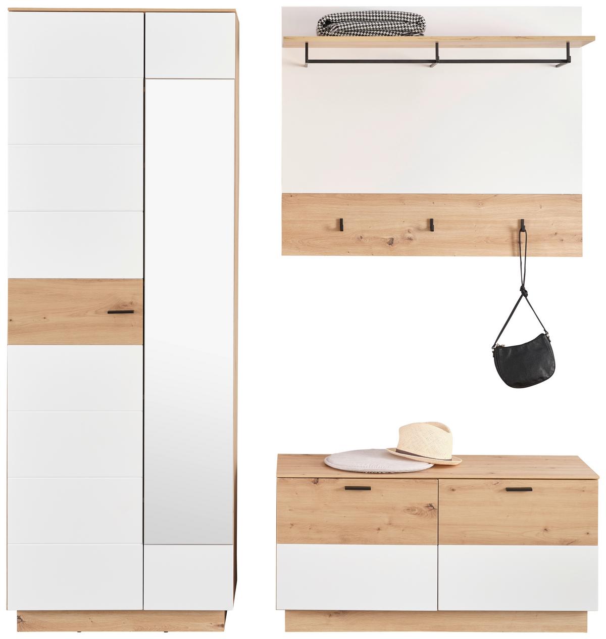 Garderobenschrank Tonale 75 cm Artisan Eiche Dekor/Alpinweiss - Weiß/Eiche Artisan, KONVENTIONELL, Glas/Holzwerkstoff (75/207,4/40cm)