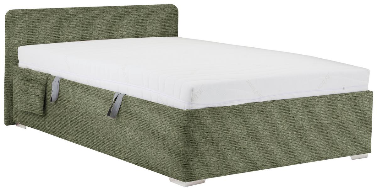 Posteľ Remi s bočnicami 140x200, poťah olivovozelený - olivovozelená/prírodná farba, Konventionell, drevo/textil (140/200cm)