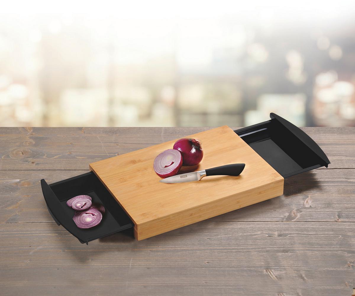 Schneidebrett Aus Holz Mit 2 Auffangschalen B: 25,5 Cm - Schwarz, Basics, Holz/Kunststoff (25,5/4/41cm) - Kesper