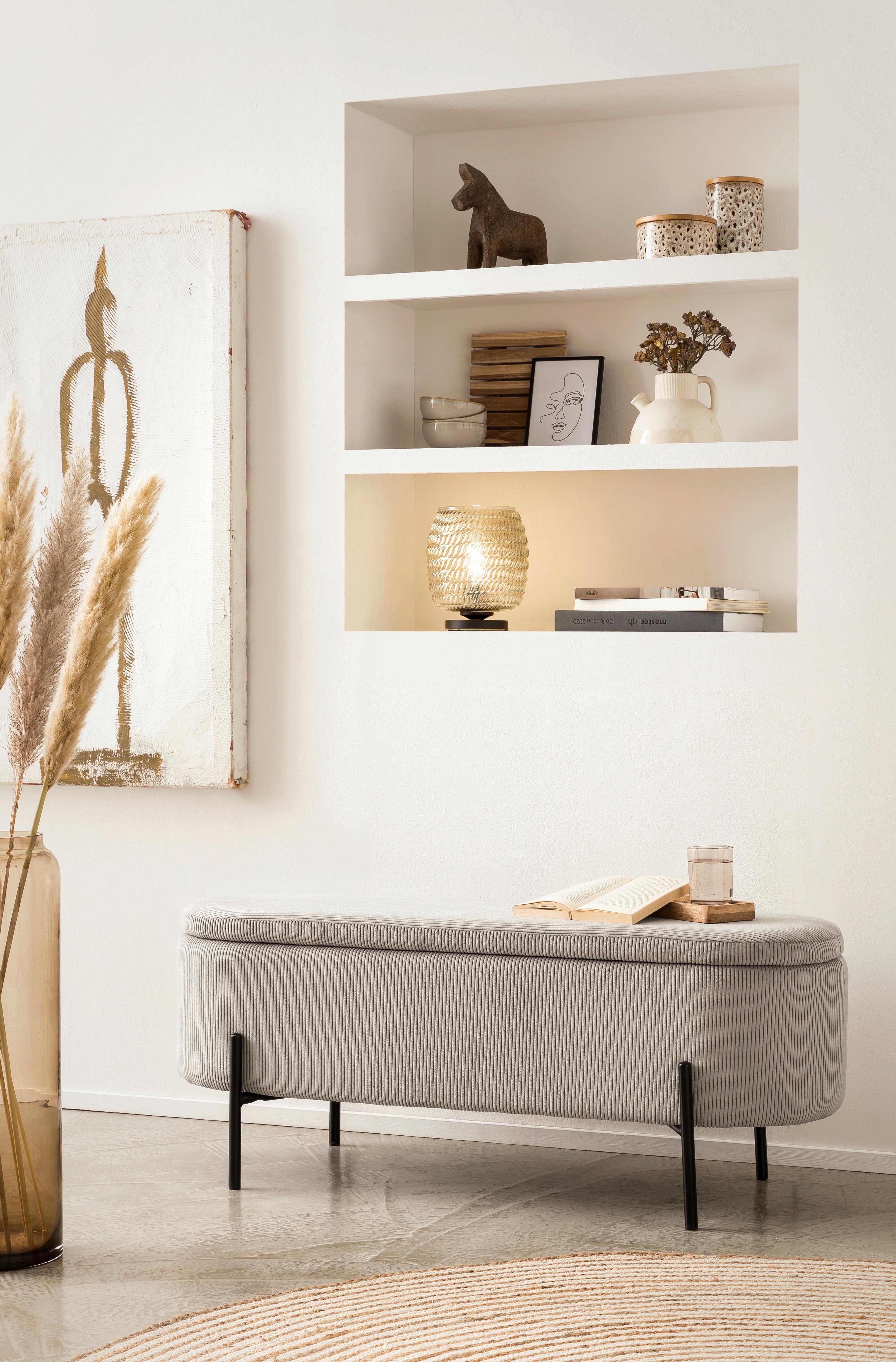 Hockerbank Hellgrau B: 110 Cm - Hellgrau/Schwarz, MODERN, Textil (110/44/40cm) - Livetastic