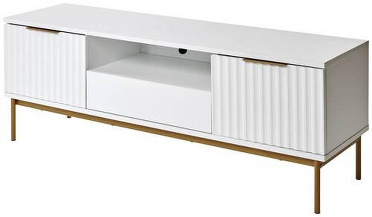 Lowboard Carve TV 140 B: 140 cm Weiß/Goldfarben - Goldfarben/Weiß, MODERN, Holzwerkstoff/Metall (140/50/50cm) - Livetastic