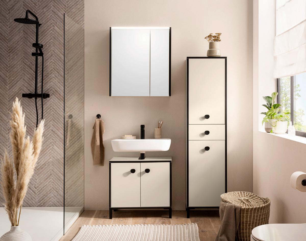 Spiegelschrank Creme, Beige B: 63,5cm - Beige/Creme, MODERN, Glas/Holzwerkstoff (63,5/72,4/17,5cm) - MID.YOU