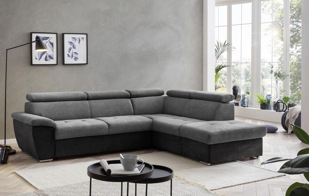 Ecksofa Mit Schlaffunktion Antero Und Bettkasten Grau - Chromfarben/Dunkelgrau, Design, Textil (262/216cm) - Livetastic