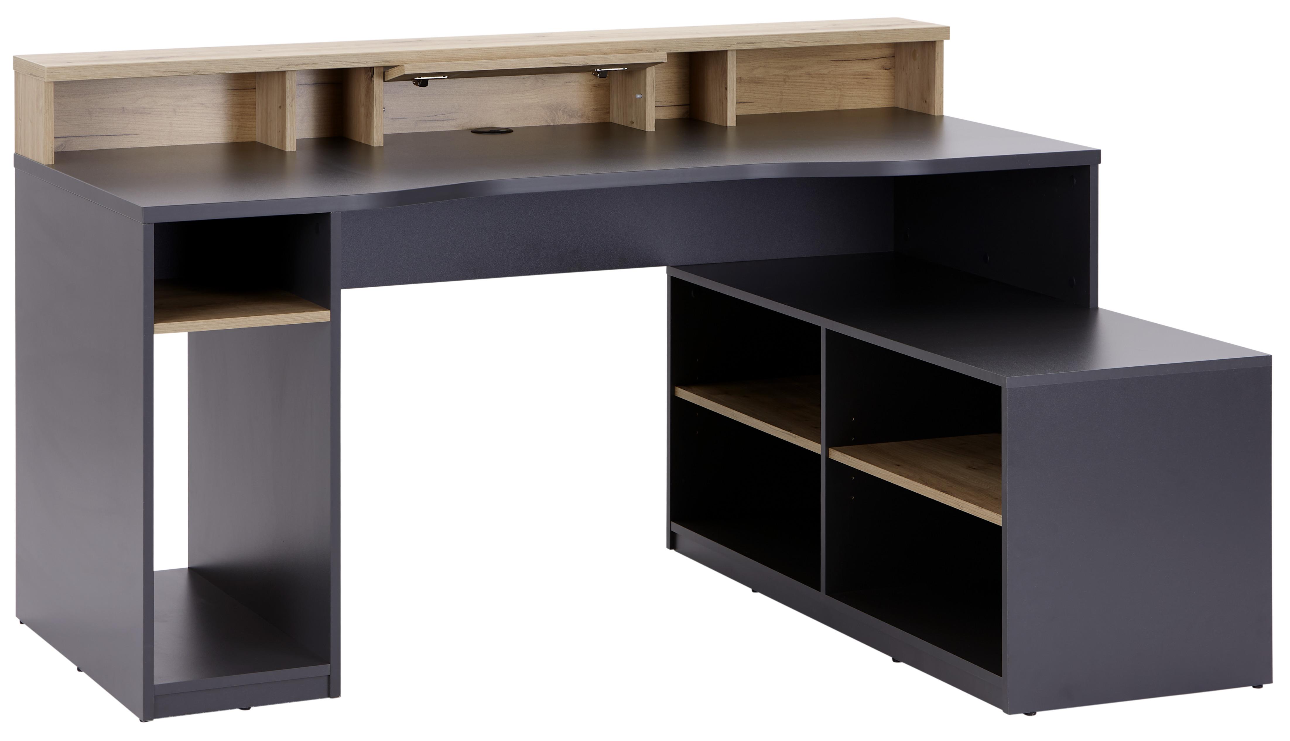 Stůl Na Herní Pc Teamplayer - barvy dubu/antracitová, Moderní, kompozitní dřevo (160/91,5/120cm)