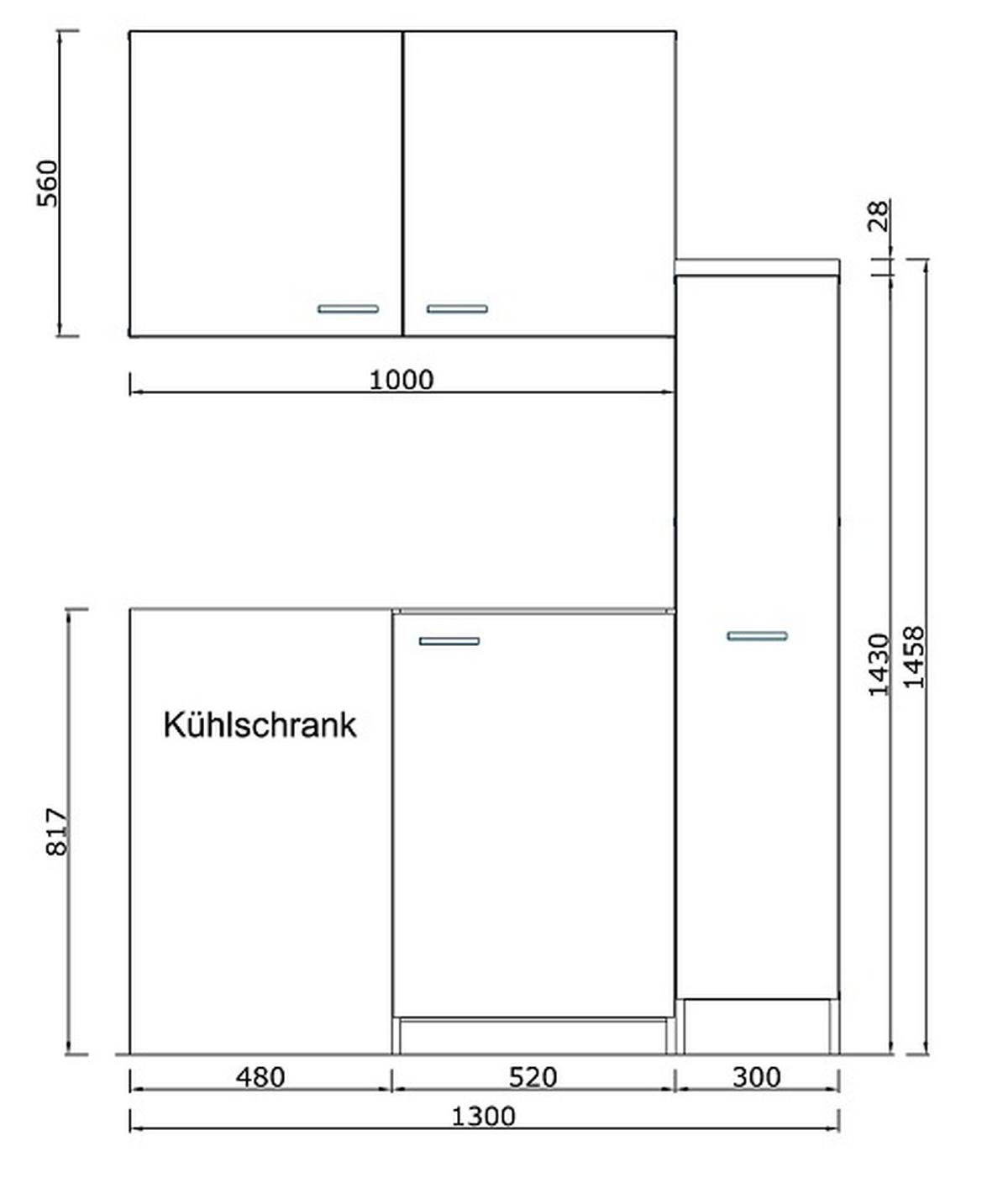 Miniküche mit Kühlschrank + Kochfeld 130 cm Weiß/Eiche - Edelstahlfarben/Eichefarben, MODERN, Holzwerkstoff/Metall (130cm) - Respekta