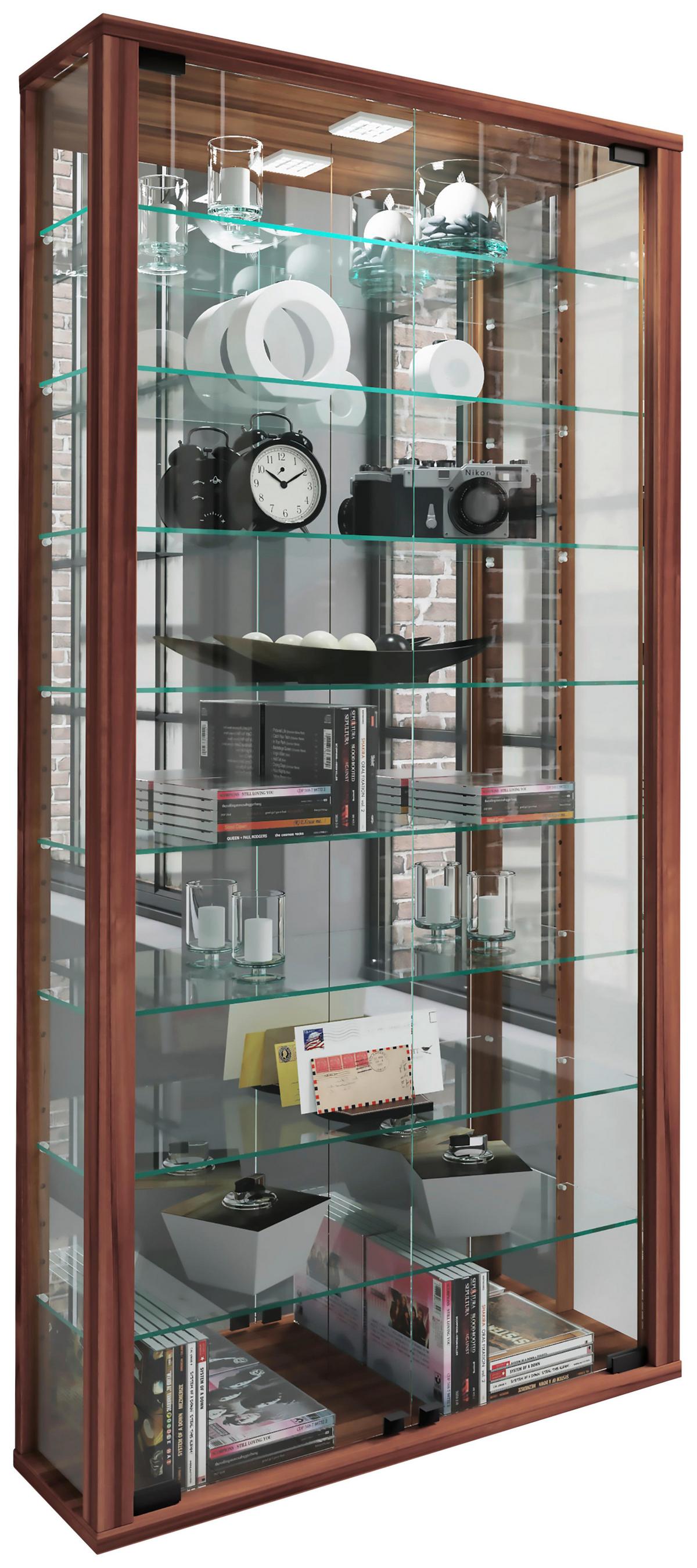 Hängevitrine Vitrosa Nussbaumfarben B: 59cm - Nussbaumfarben/Schwarz, MODERN, Glas/Holzwerkstoff (59/114,3/18cm) - MID.YOU