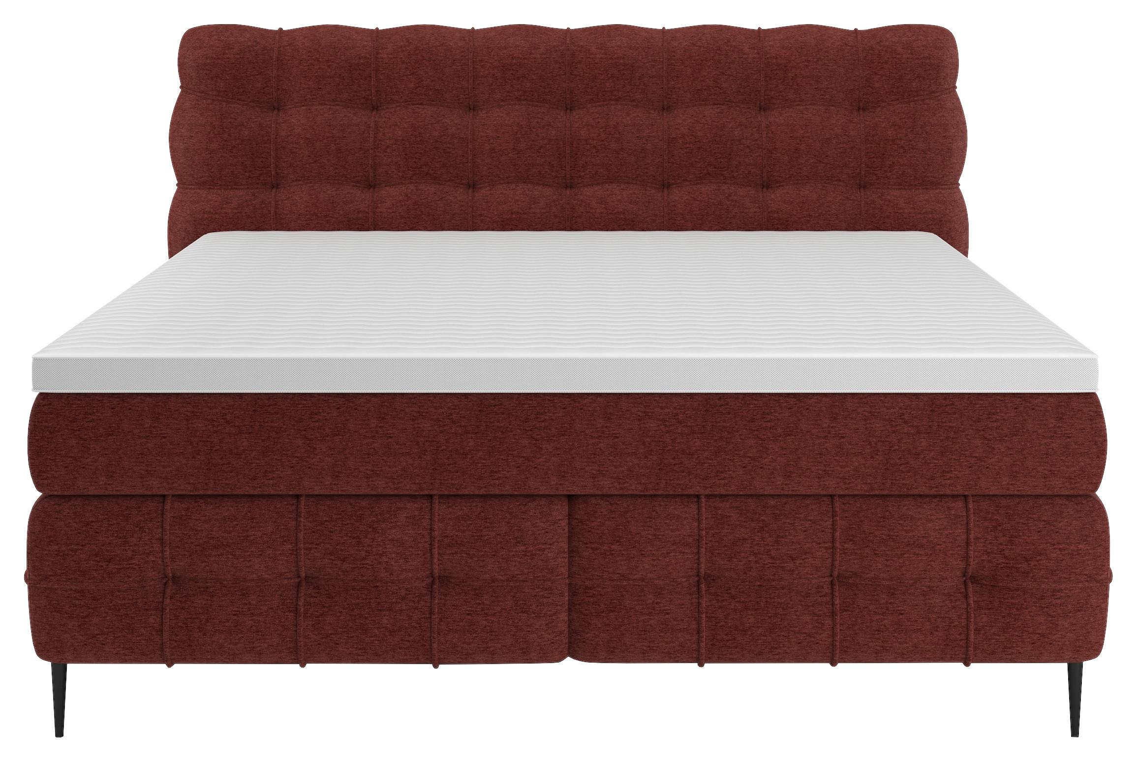 Boxspring- Ágy Scarlett 160/200cm - sötétvörös, Konventionell, faalapú anyag/textil (160/200cm)