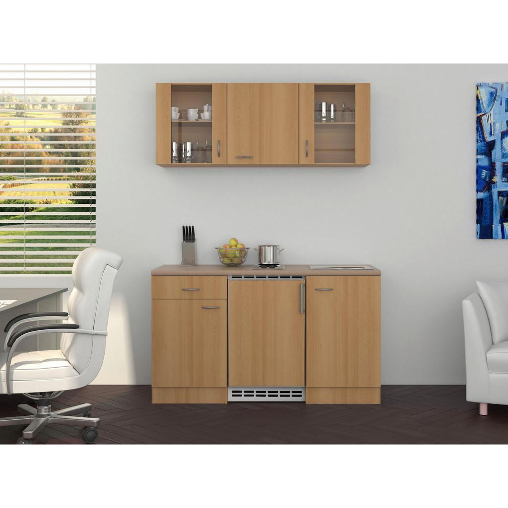 Miniküche m. Kühlschrank + Kochfeld 150 cm Creme/Buche
