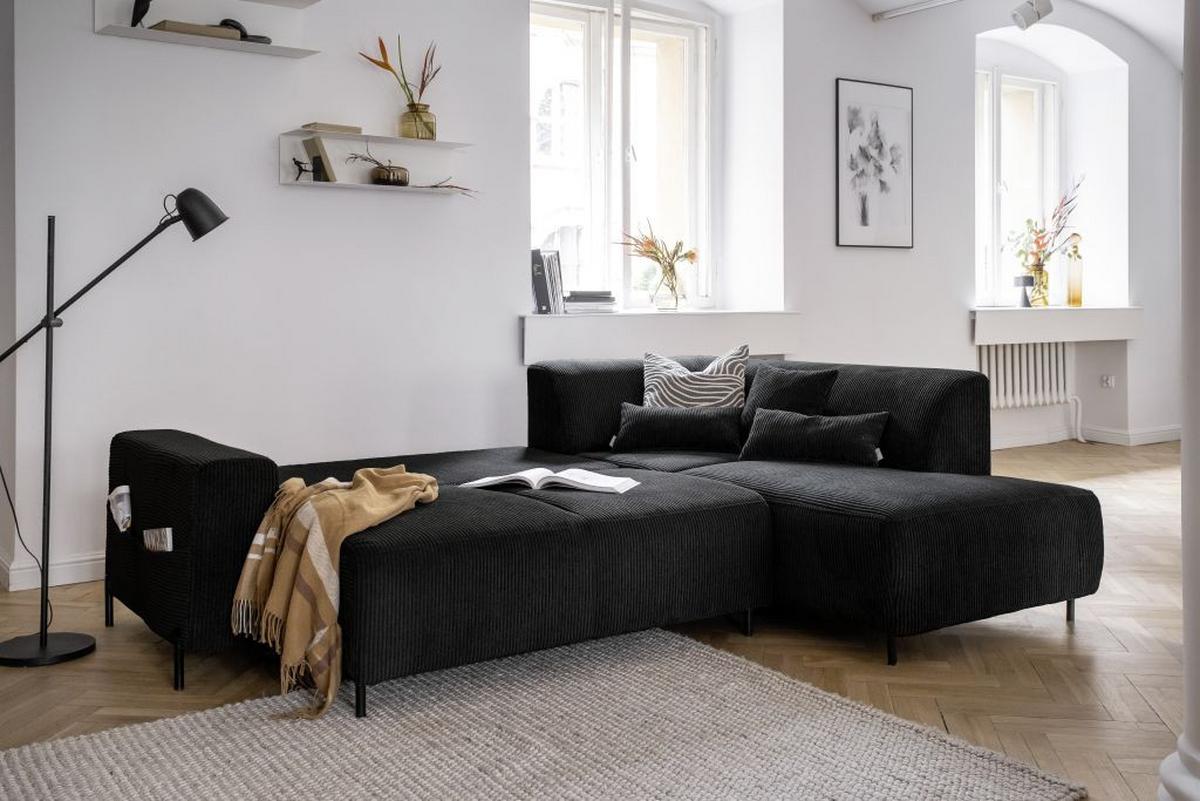 Ecksofa Cuddly Mia Dunkelgrau S: 250x192 cm - Dunkelgrau/Schwarz, Textil (250/192cm) - MID.YOU