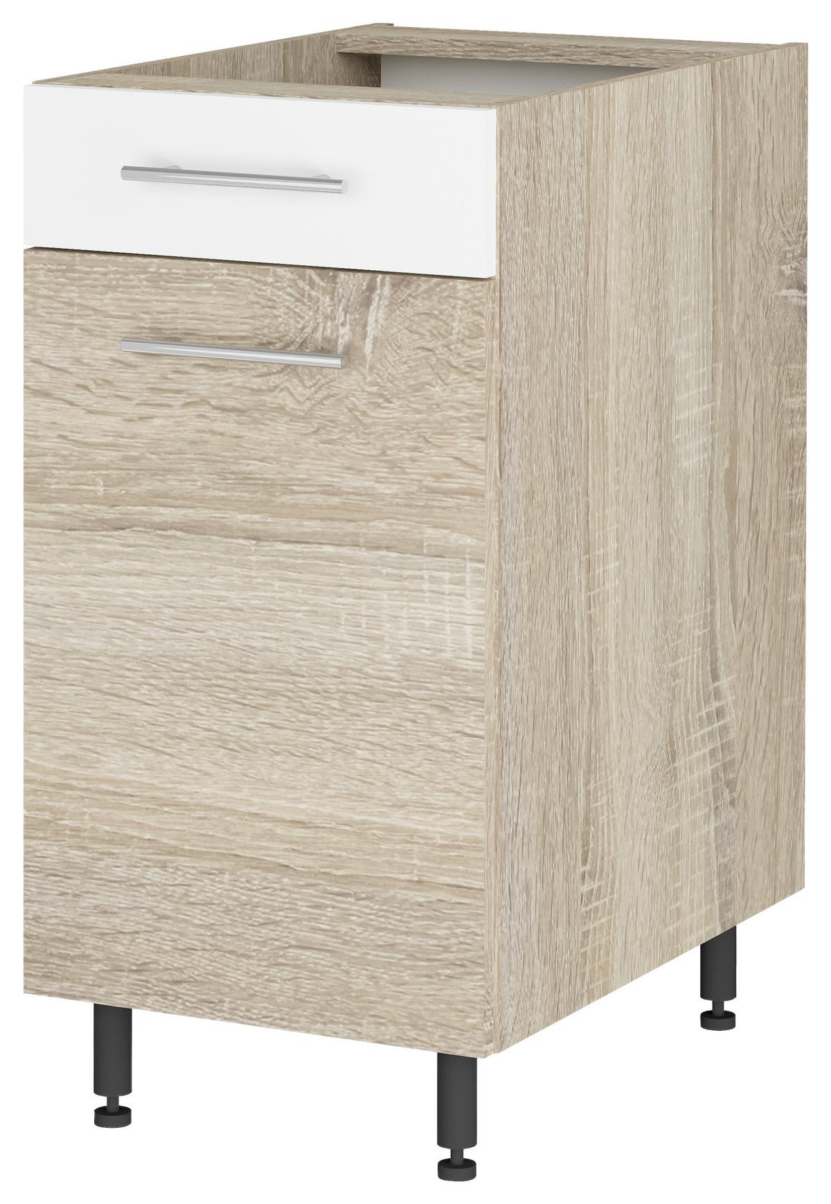 Alsószekrény Corina - Sonoma tölgy/fehér, fa/fém (40/82,4/58cm)