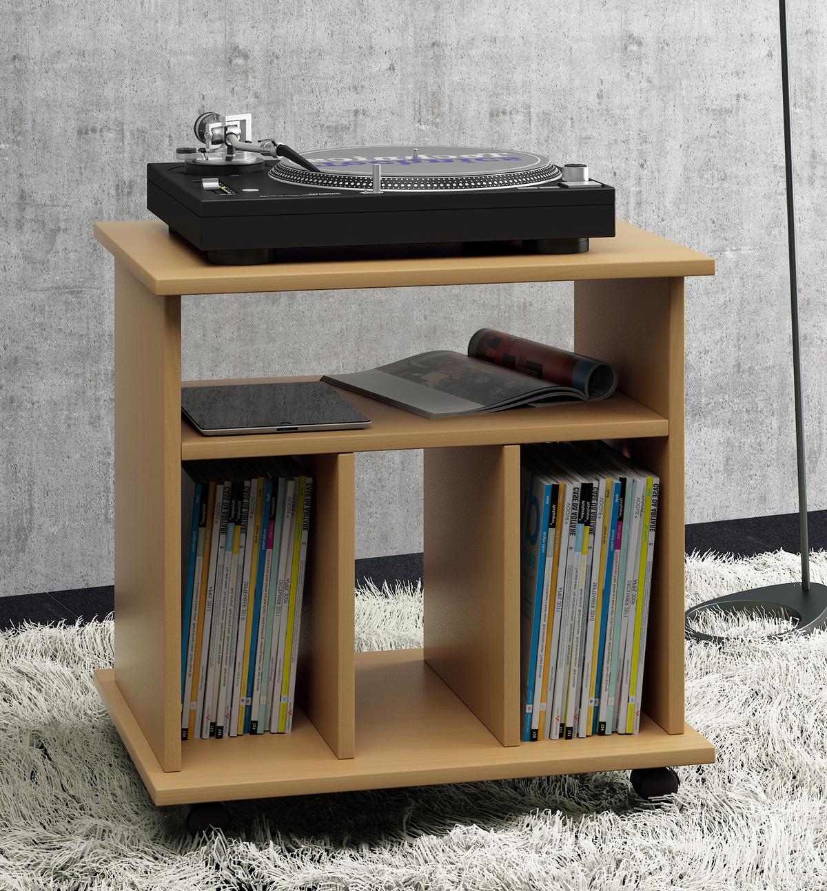Regál na gramofónové platne Rental šírka 60cm buk - farba buka, Basics, kompozitné drevo (60/59/45cm) - MID.YOU