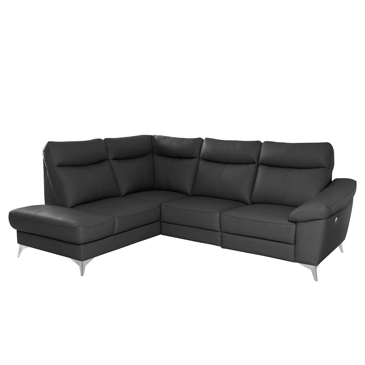 Ecksofa Luna Teilleder Schwarz 194x242 - Chromfarben/Schwarz, Design, Leder/Textil (194/242cm) - Livetastic