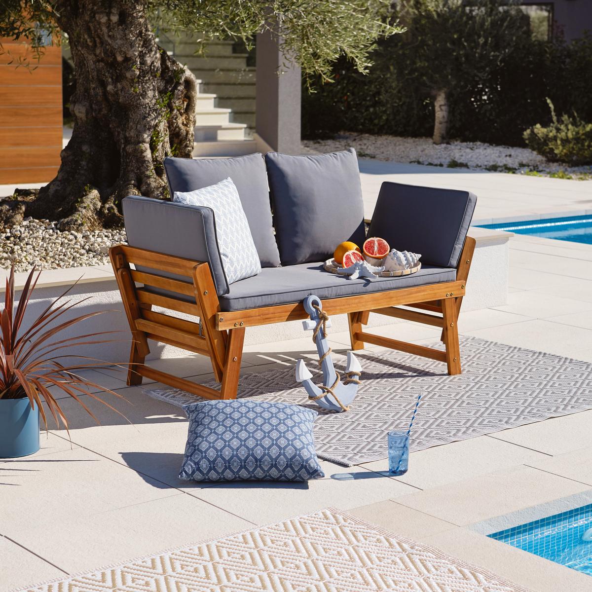 Kerti Pad Bali - akáciaszínű/szürke, Modern, textil/fa (190/75/68cm) - James Wood