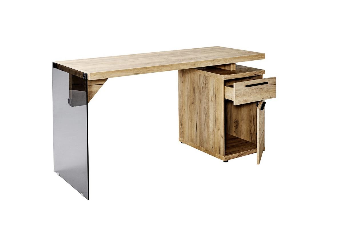 Schreibtisch B 74cm H 55cm Lux C 140, Eiche Deko - Transparent/Eichefarben, Design, Glas/Holzwerkstoff (141,8/74/55cm)