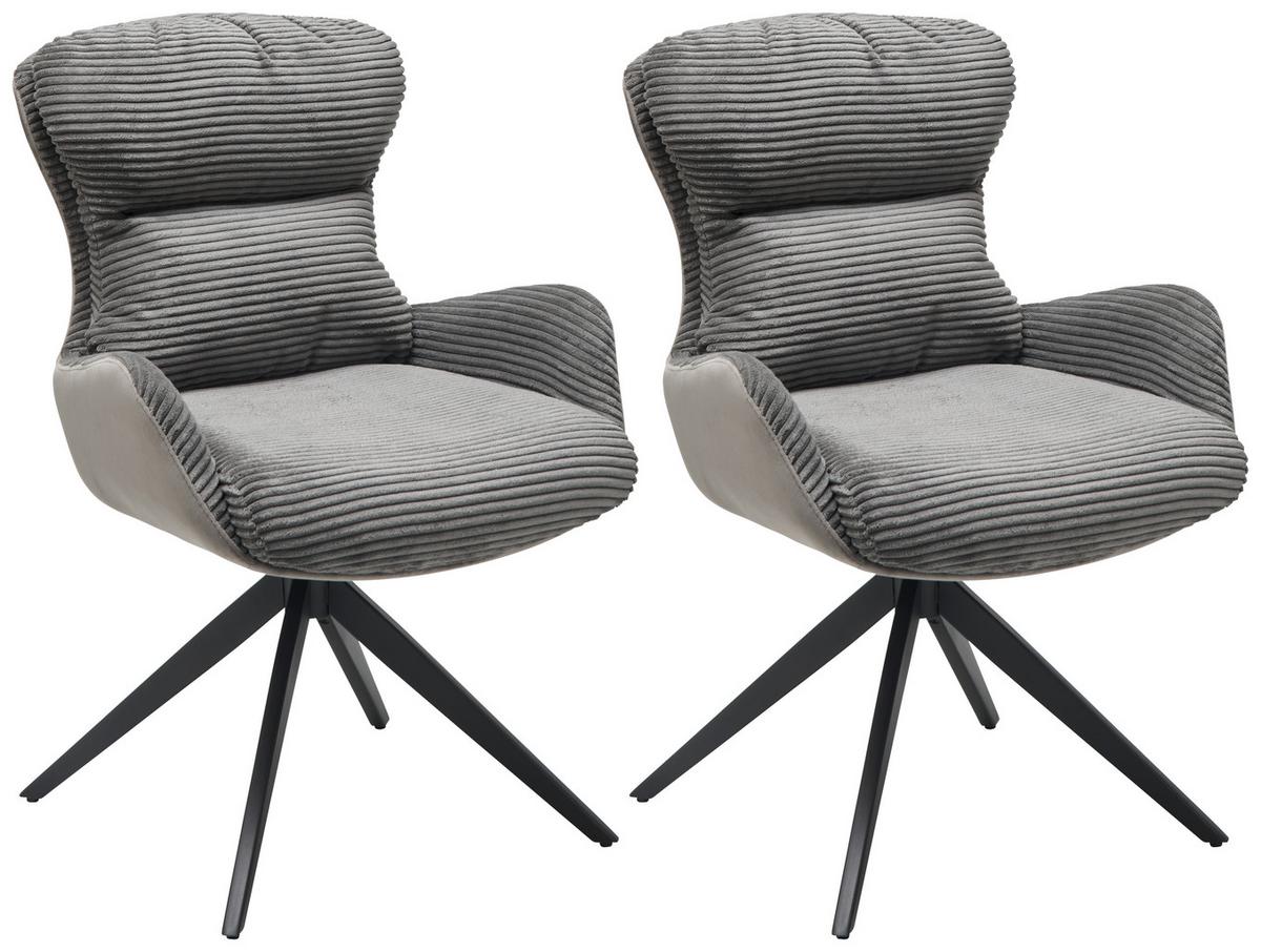 Armlehnstuhl Vanja Grau Gepolstert - Schwarz/Grau, LIFESTYLE, Textil/Metall (58/88/68cm) - MID.YOU