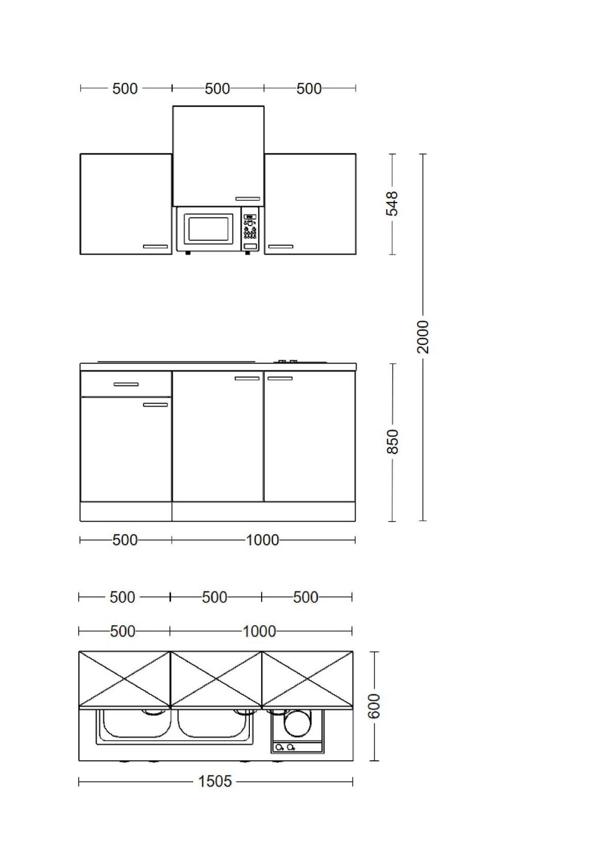 Miniküche mit Mikrowelle + Kochfeld 150 cm Creme/Buche - Beige/Buchefarben, MODERN, Holzwerkstoff (150cm) - FlexWell