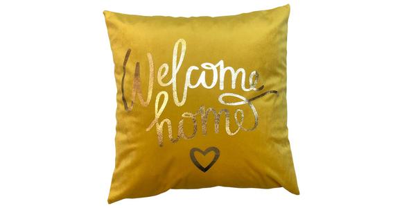 Zierkissen Welcome Home 45x45 cm Polyester Gelb mit Zipp - Gelb, MODERN, Textil (45/45cm) - Luca Bessoni