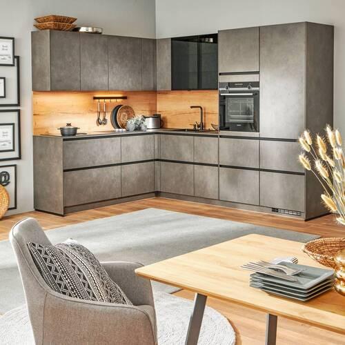 Sarokkonyha "riga" Riga Beton Terragrau - Modern, faalapú anyag (216/287cm) - Vertico