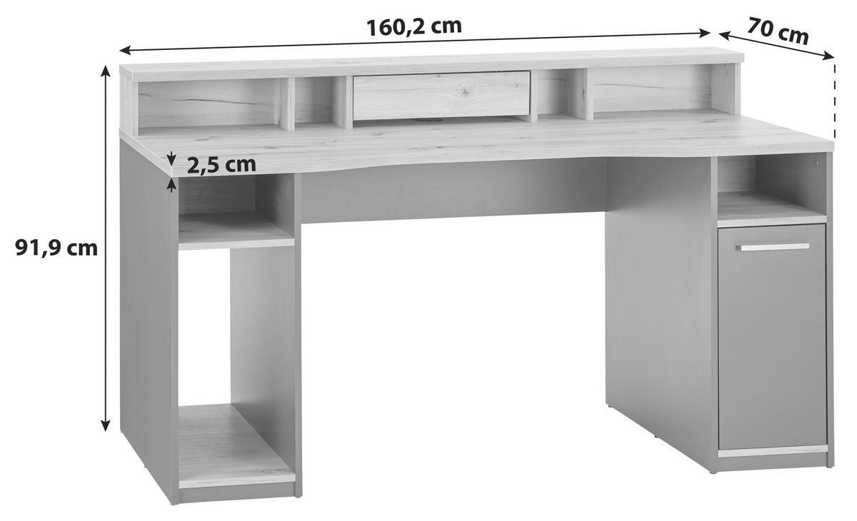 Herní stůl SPEED - barvy dubu/antracitová, Moderní, kov/kompozitní dřevo (160,2/91,9/70cm)