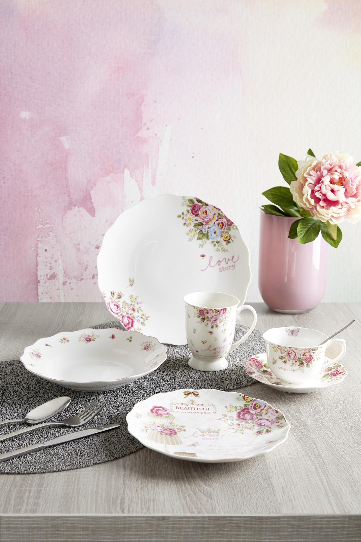 Kávésbögre Mirabella - rózsaszín/fehér, Romantik / Landhaus, kerámia (9,8/6,6cm) - James Wood