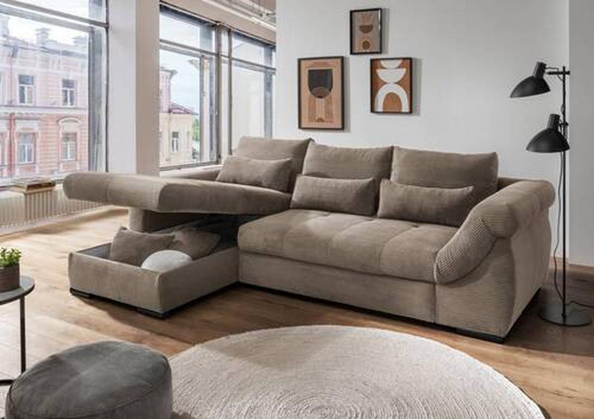 Ecksofa Federico Graubraun S: 188/302 cm - Graubraun/Schwarz, MODERN, Holz/Textil (188/302cm) - MID.YOU