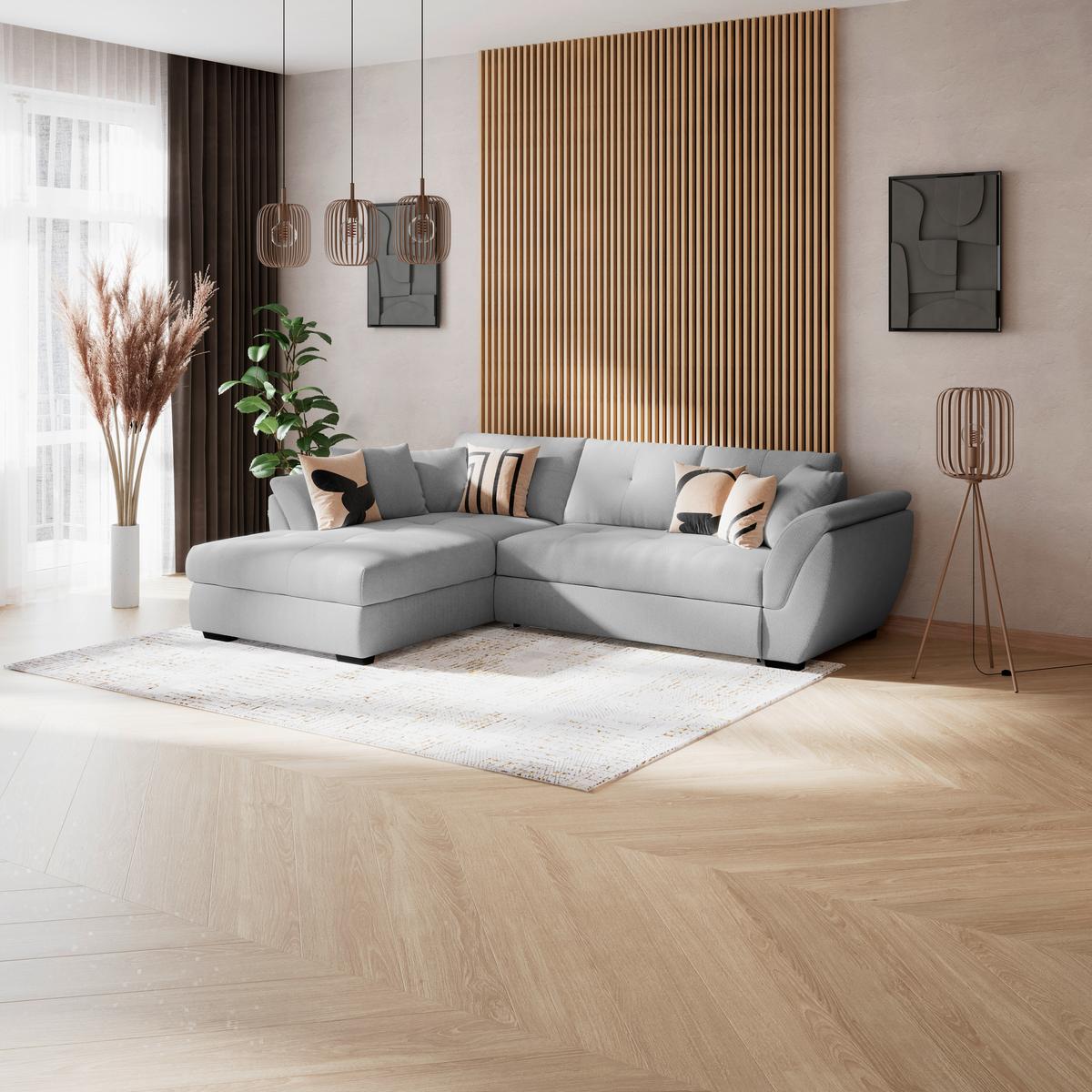 Rohová sedačka BERISSO, levá, světle šedá tk. VINCI - černá/světle šedá, Konvenční, textil/plast (187/278cm) - Ondega