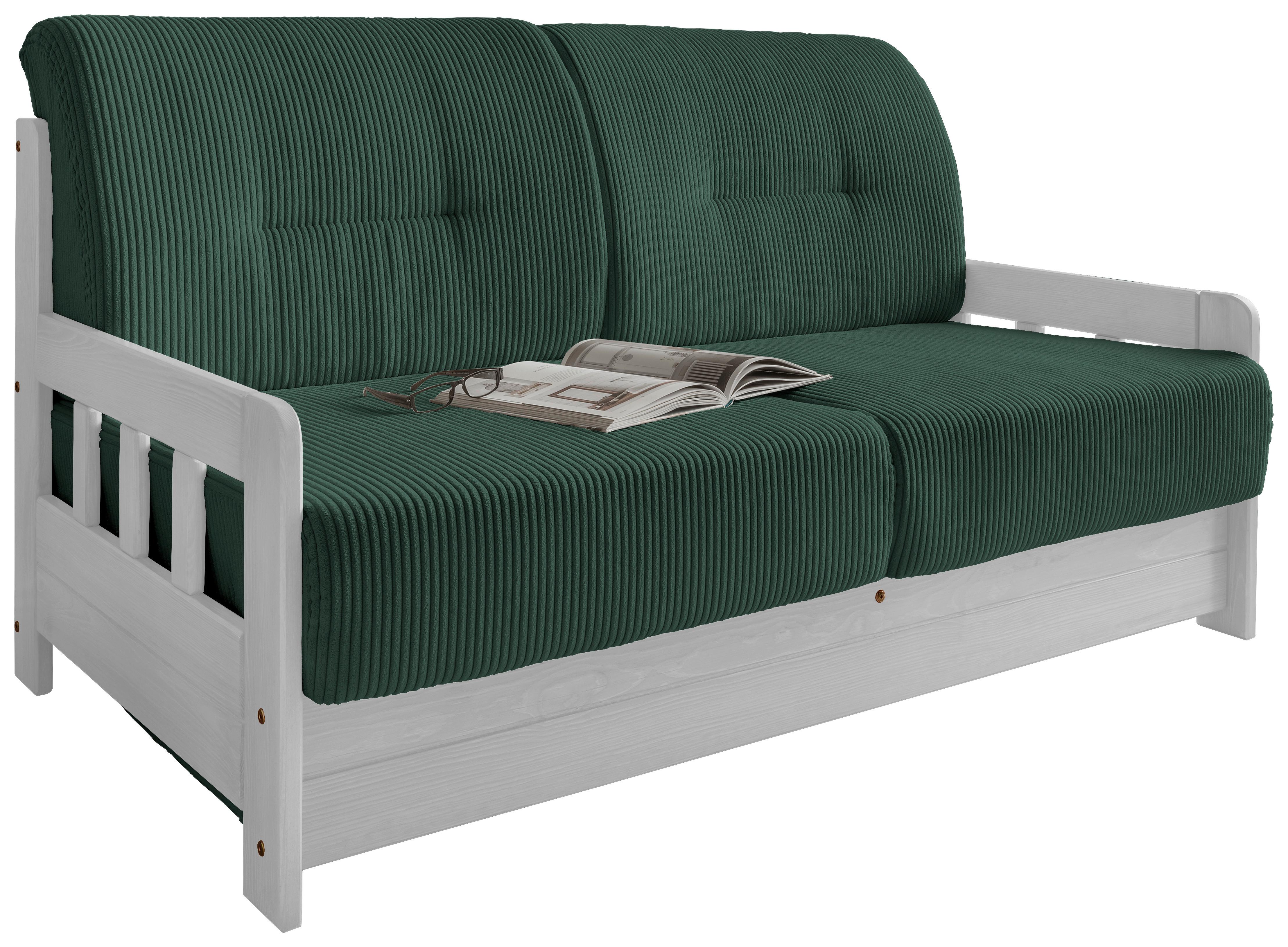 2-Sitzer-Sofa mit Schlaffunktion Camino B:154 cm - Weiß/Grün, MODERN, Holz/Textil (154/88/90cm) - Livetastic