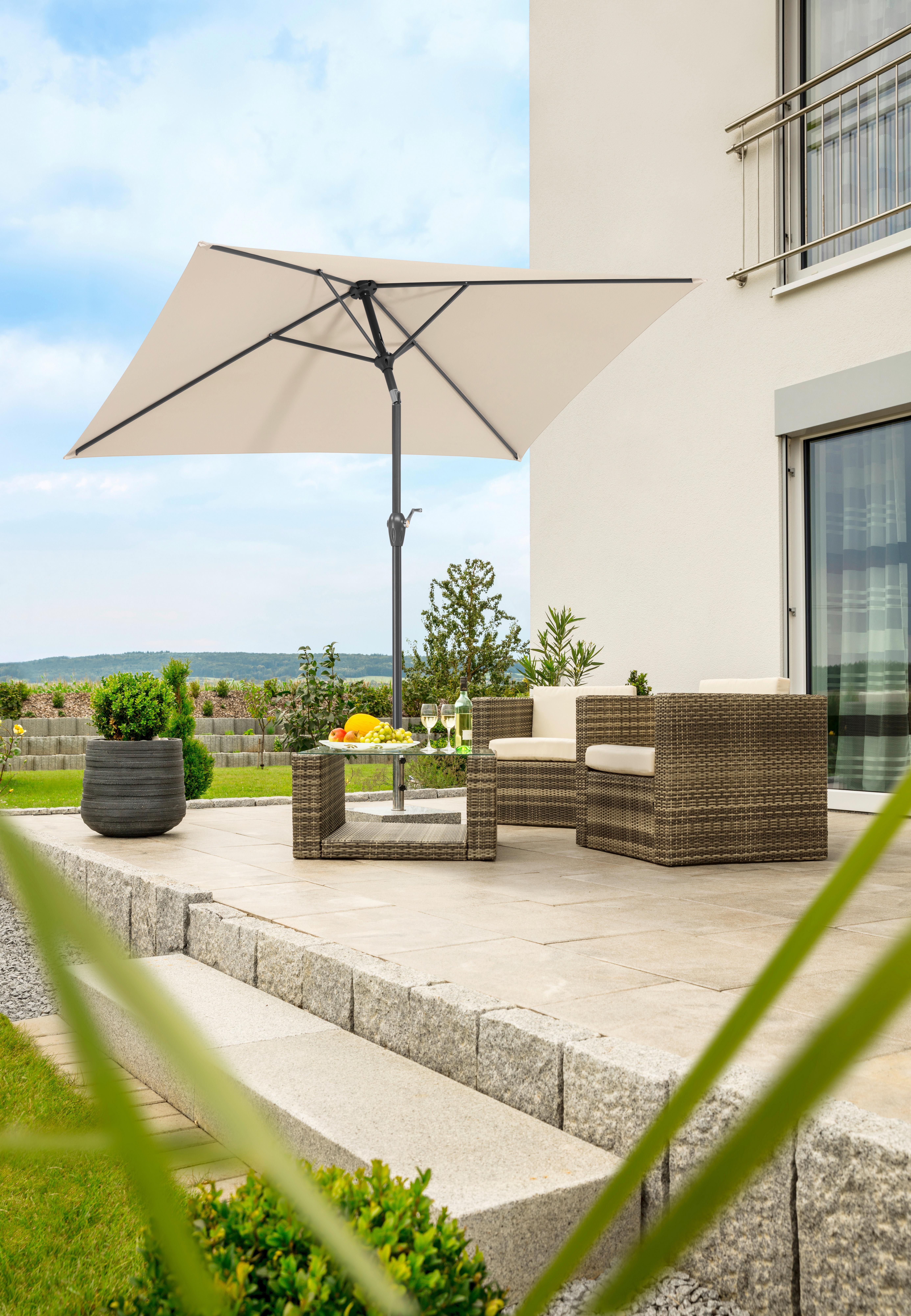 Sonnenschirm Bilbao BxHxT: 210x228x130cm Natur - Anthrazit/Naturfarben, Basics, Textil/Metall (210/228/130cm) - Schneider