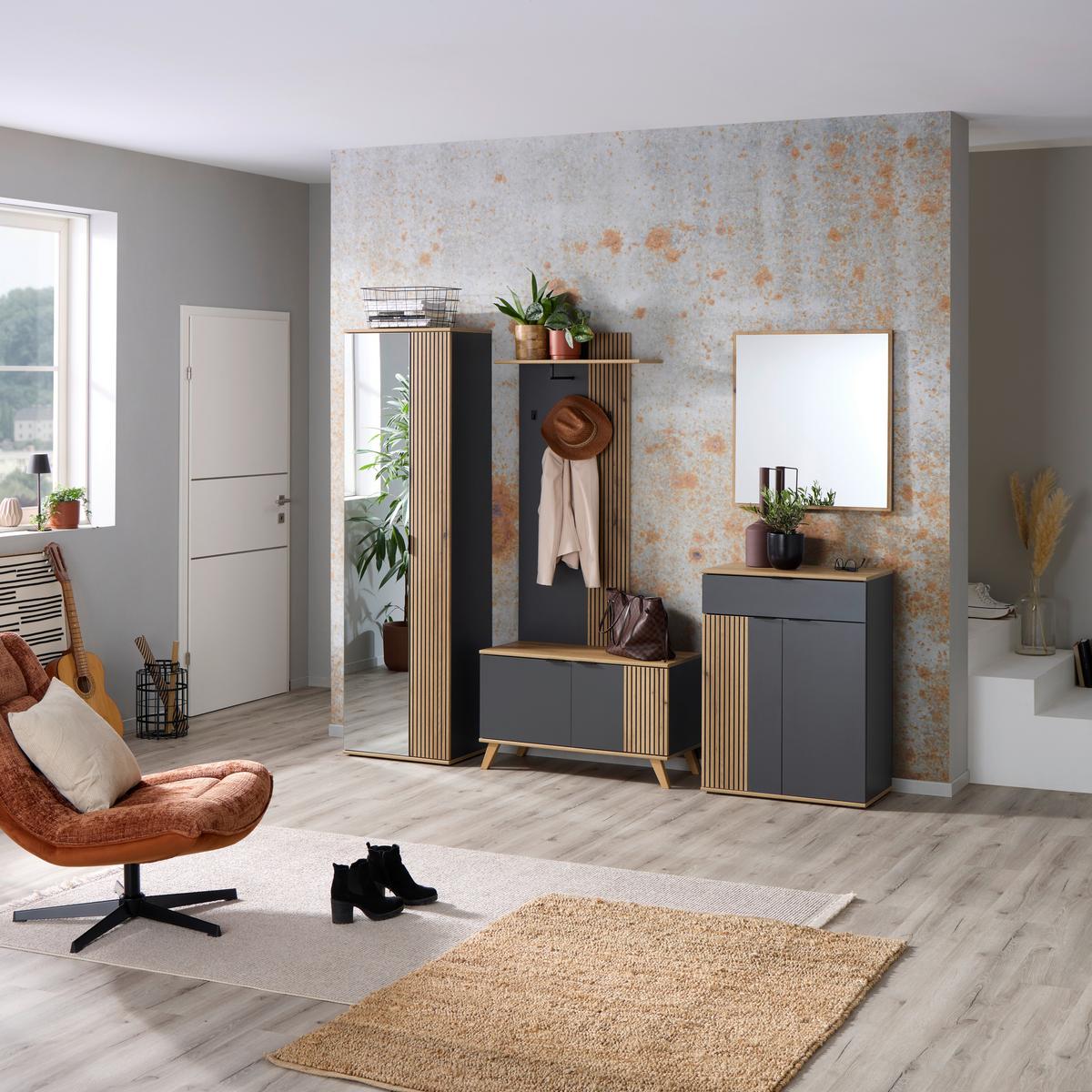 Garderobe Clever Anthrazit /Eichefarben B: 90cm - Eichefarben/Anthrazit, MODERN, Holzwerkstoff (90/139/38cm)