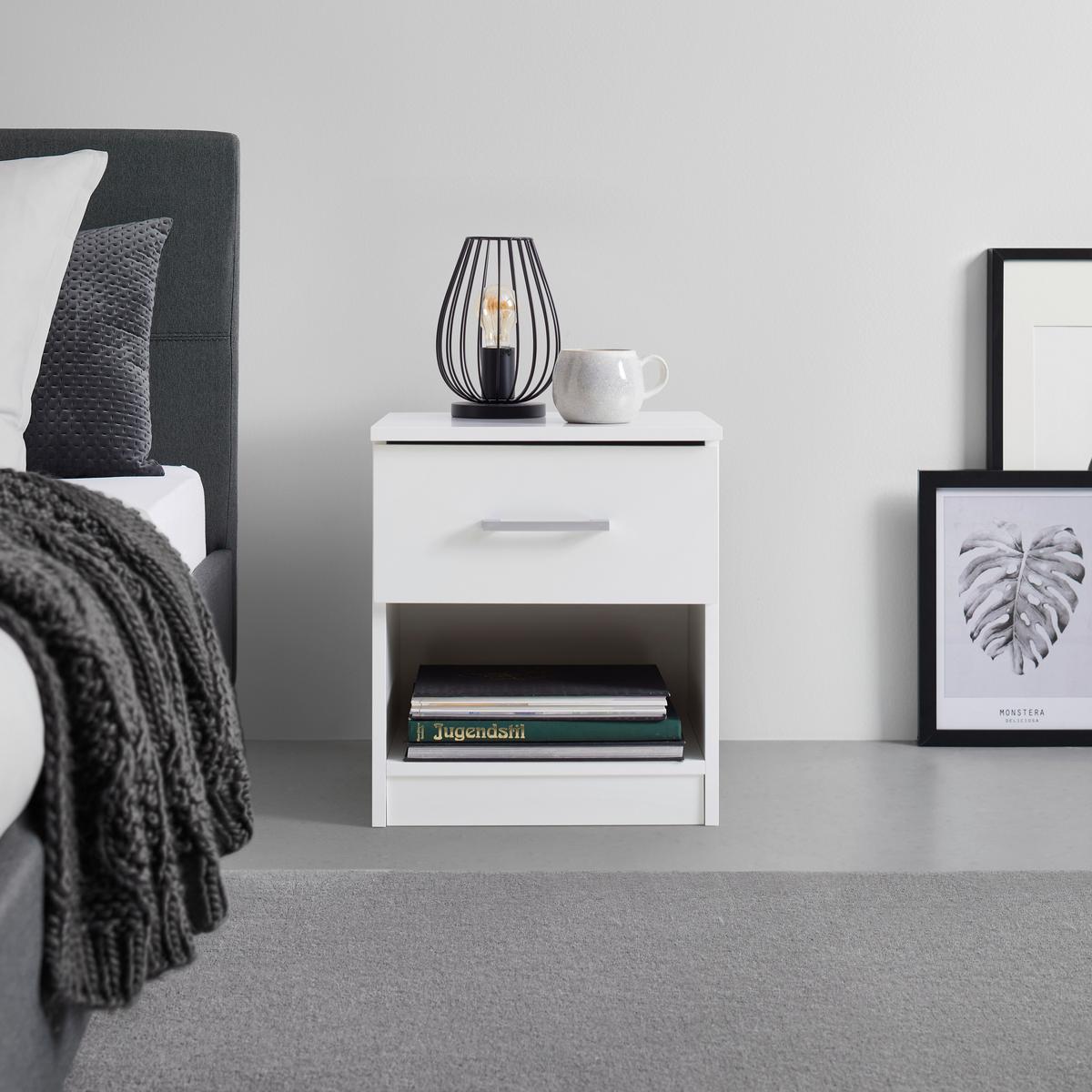 NOČNÁ SKRINKA LASSE - sivá/biela, Konventionell, drevo/plast (41/48/32cm)