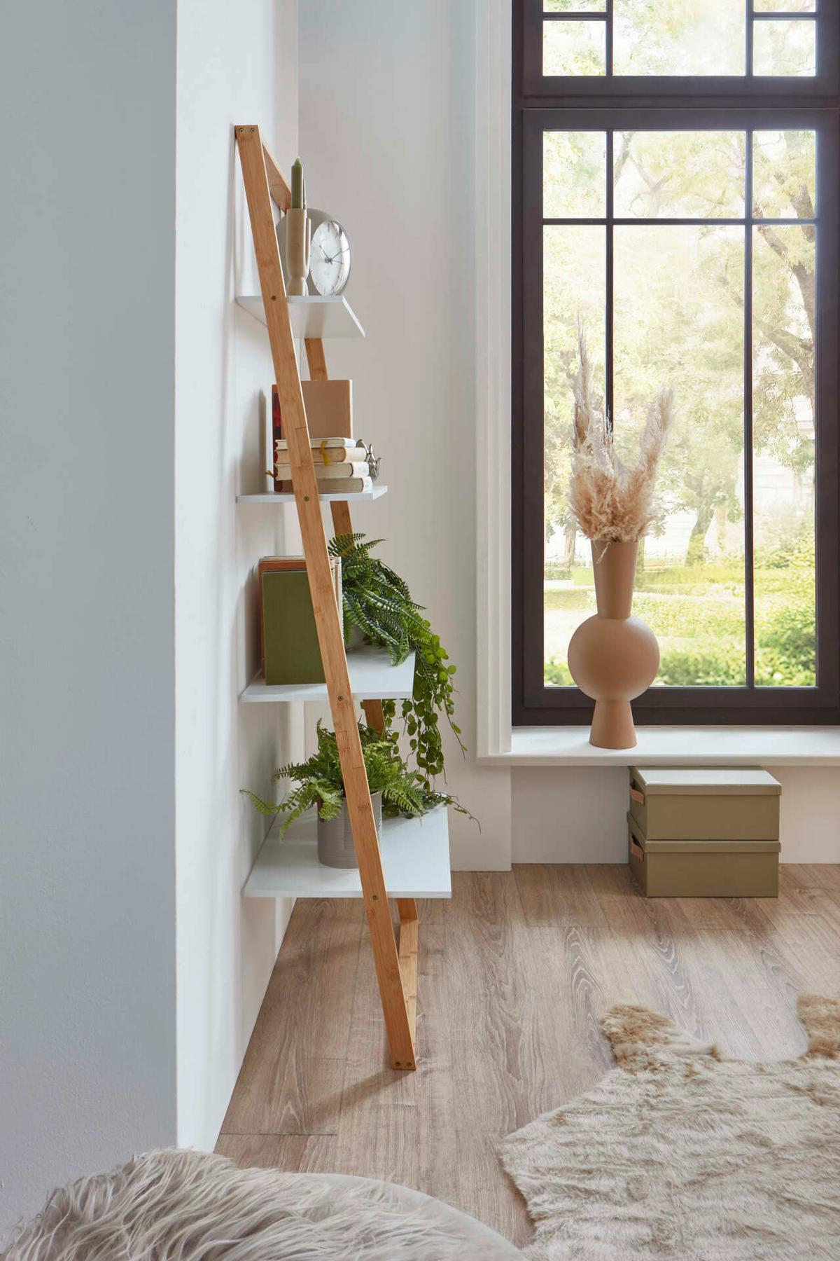 Standregal Bambus/weiß B: 61,3 Cm - Eichefarben/Weiß, Design, Holzwerkstoff (61,3/164/36,5cm) - MID.YOU