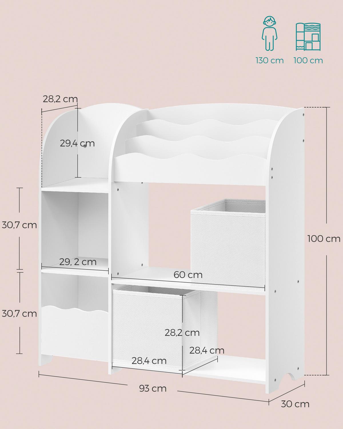 Toy Storage Shelf Weiß B: 62,5 cm - Weiß, MODERN, Holzwerkstoff/Textil (62,5/70,2/29,5cm) - MID.YOU