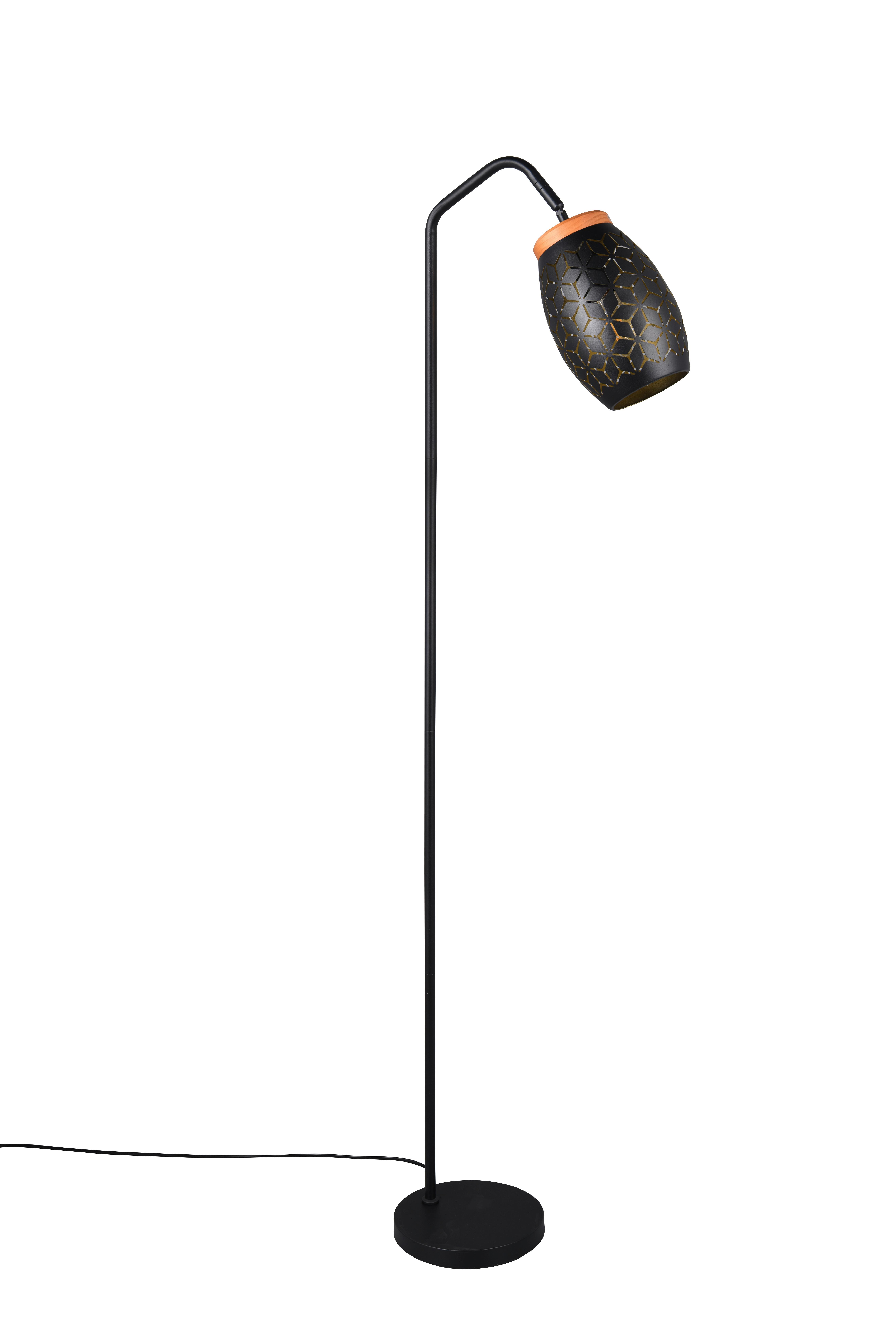 Stehleuchte Bidar D: 22 Cm Schwarz Kieferfarben Goldfarbe - Goldfarben/Schwarz, Trend, Holz/Metall (22/147cm)