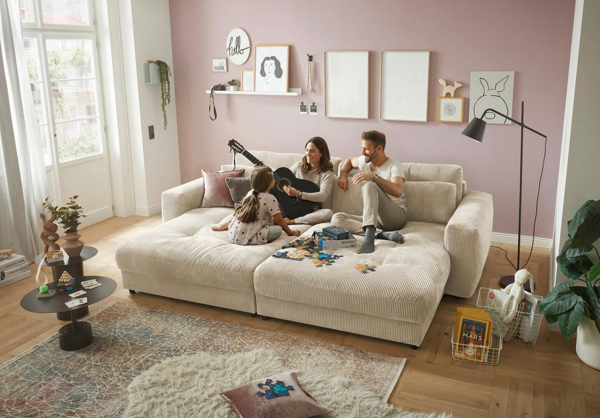 Mega pohovka LOVESEAT krémová - čierna/krémová, Konventionell, kompozitné drevo/textil (292/90/194cm) - MID.YOU