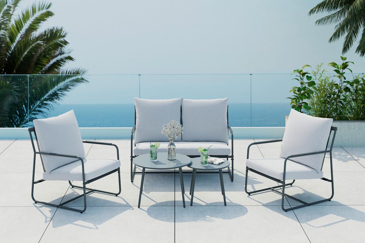 Loungegarnitur Nizza - Dunkelgrau/Hellgrau, MODERN, Textil/Metall (114/75/70cm) - Beldano