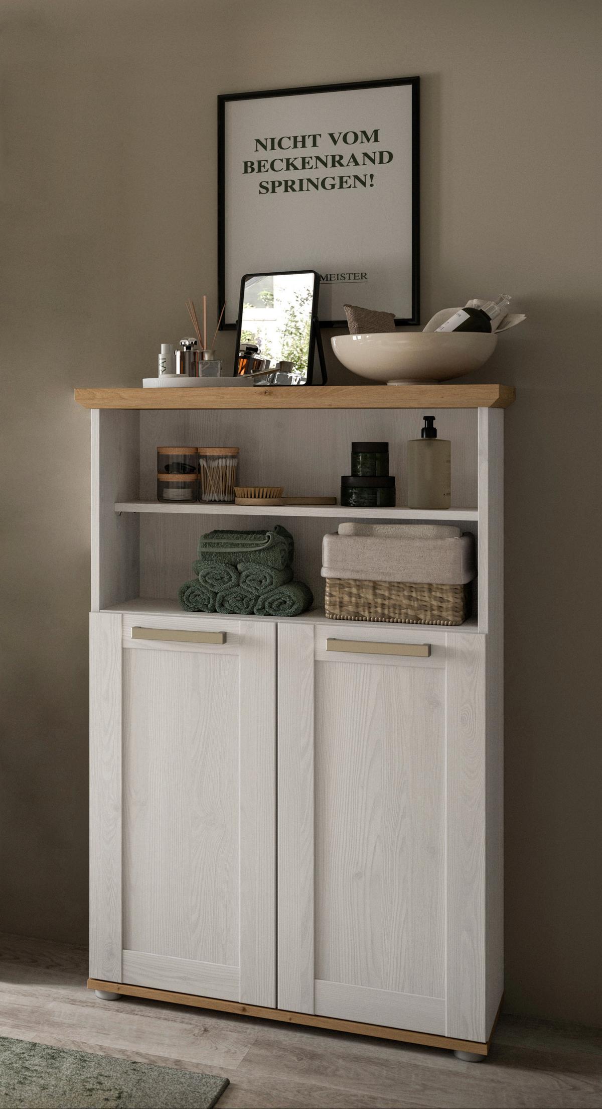Midischrank Verona Eiche Dekor /Lärchefarben B: 74cm - Silberfarben/Lärchefarben, Trend, Holzwerkstoff (74/116/34cm) - MID.YOU