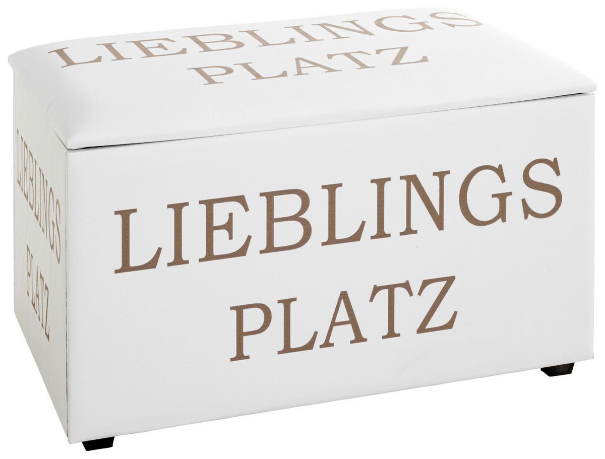 Truhenbank Lieblingsplatz Motiv - Goldfarben/Weiß, Basics, Holzwerkstoff/Textil (65/42/40cm)